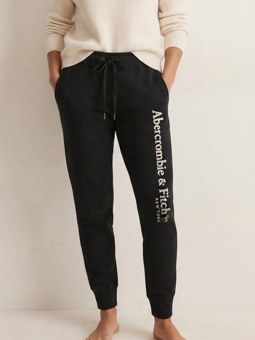 Abercrombie & Fitch Sz S Heather Black Soft AF Fleece Logo Jogger Sweatpants